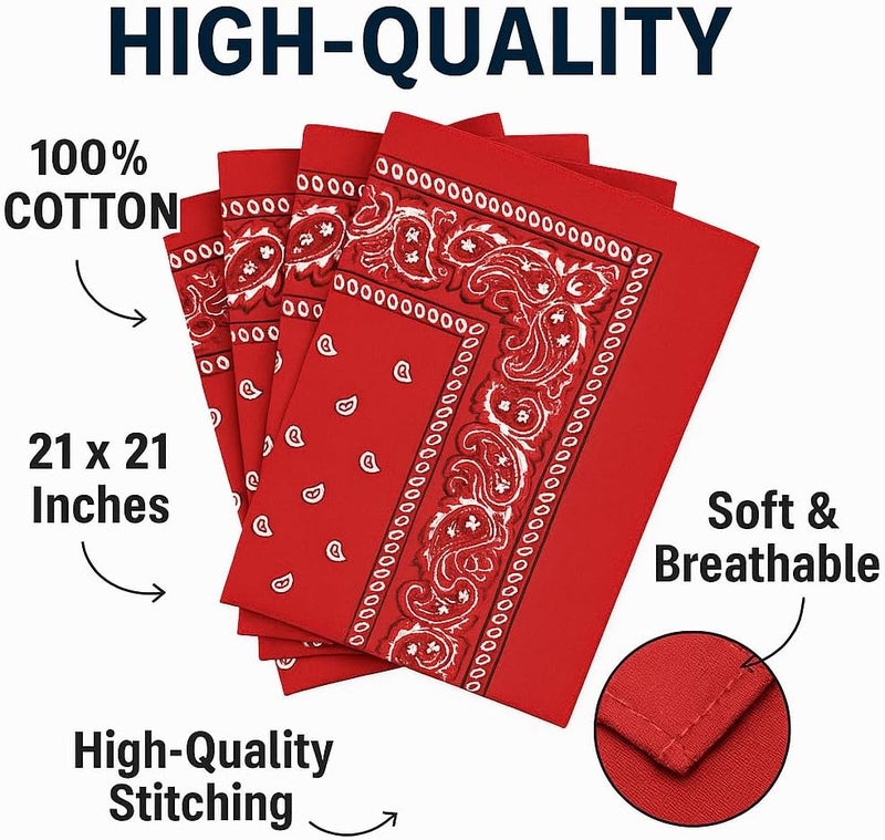 SUNRIBE 3 Pack Paisley Bandanas – 100% Cotton Square 21x21 Head Wrap, Headband, Face Cover, Neck Scarf for Men & Women - Image 3